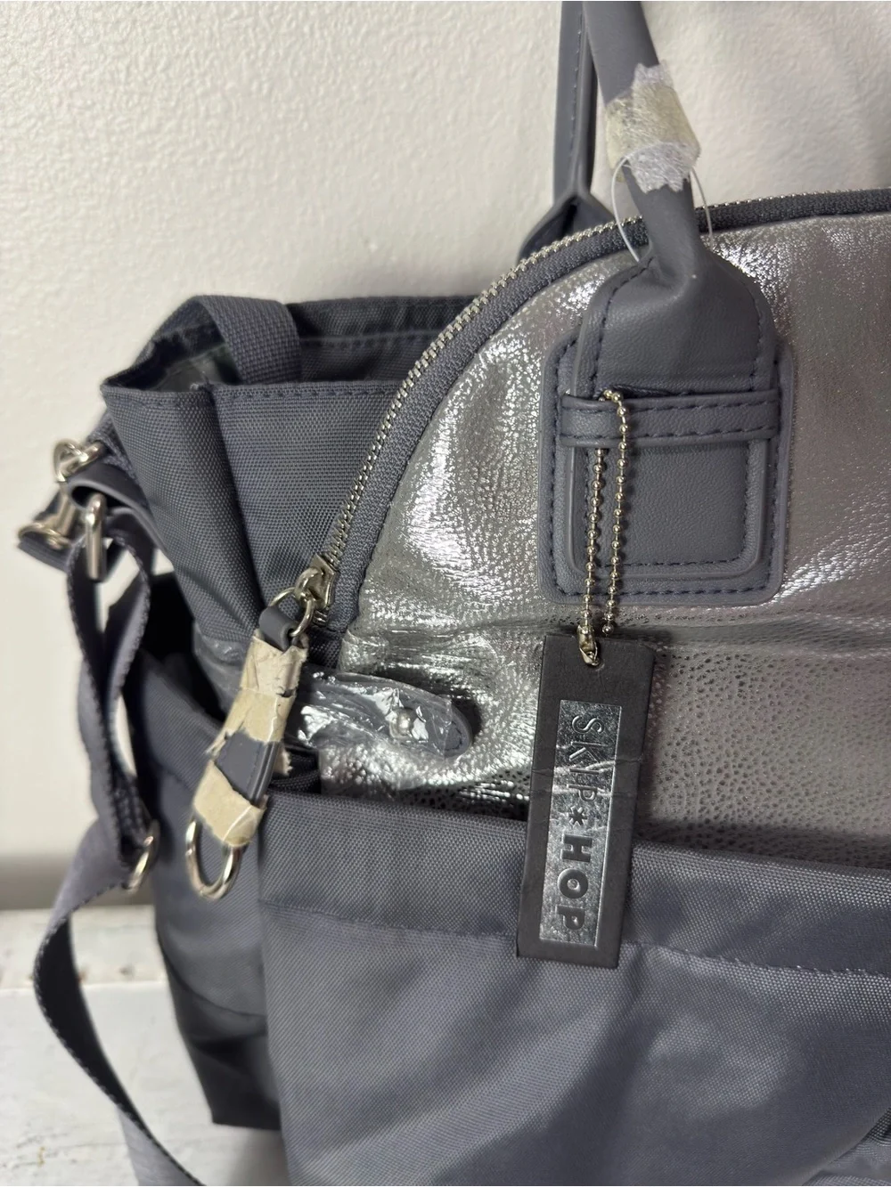 Skip Hop Chelsea Satchel Changing Bag in Charcoal Shimmer NWT